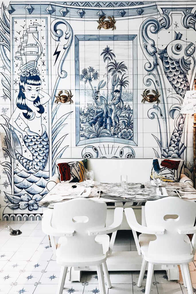 Bazaar Mar mural mur artisitc artistique Azulejos Sergio Mora Philippe Starck